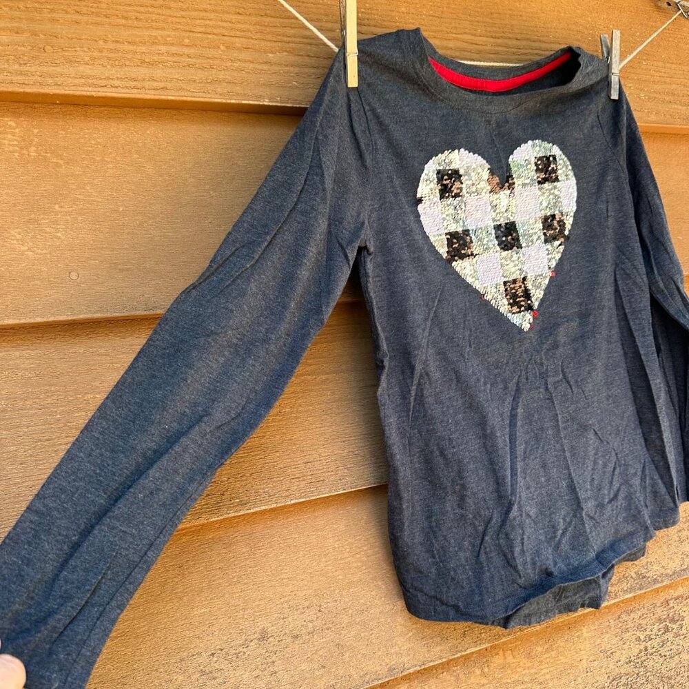 Cat & Jack L 10/12 Long-Sleeve Shirt With Reversible Sequins Heart Design In Cha - Picture 5 of 5